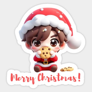 Chibi Kawaii Santa Claus Eating Cookies Sticker